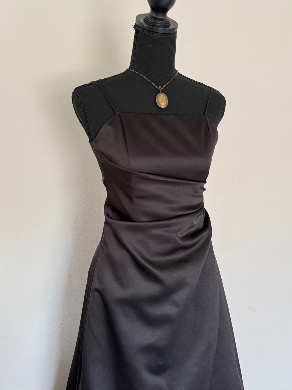 David's Bridal Black Satin Square-Neck Maxi Dress - Picture 8 of 9